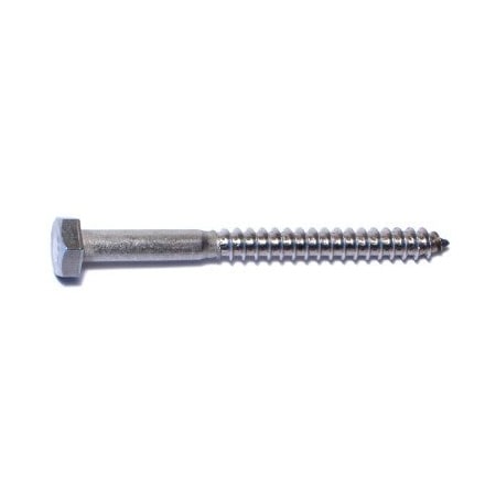Lag Screw, 1/4 In, 3 In, Stainless Steel, Hex Hex Drive, 5 PK